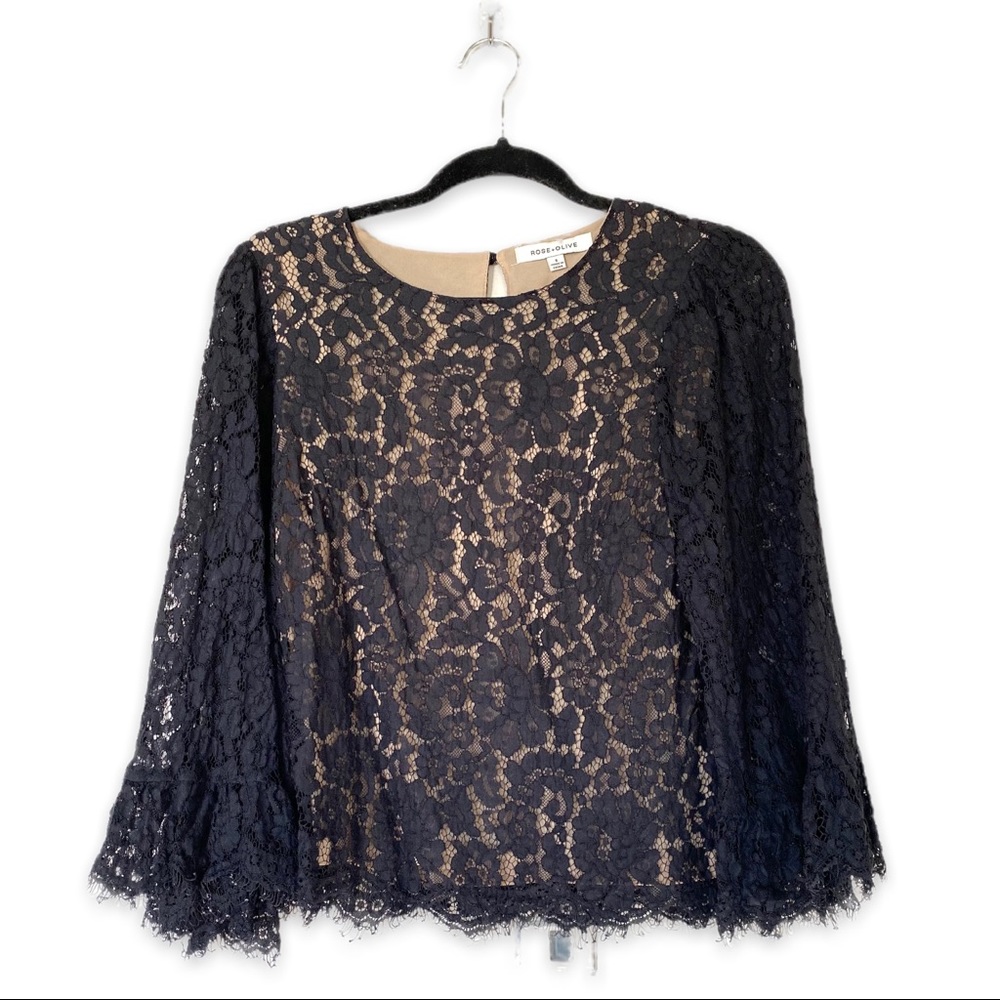Rose & Olive | Lace Bell Sleeve Blouse | Small
